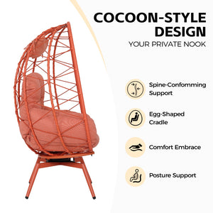 English Elm Oversized Swivel Rattan Egg Chair with Thick Cushions for Patio or Indoor Lounge T5880P501013