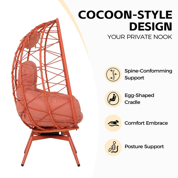 English Elm Oversized Swivel Rattan Egg Chair with Thick Cushions for Patio or Indoor Lounge T5880P501013
