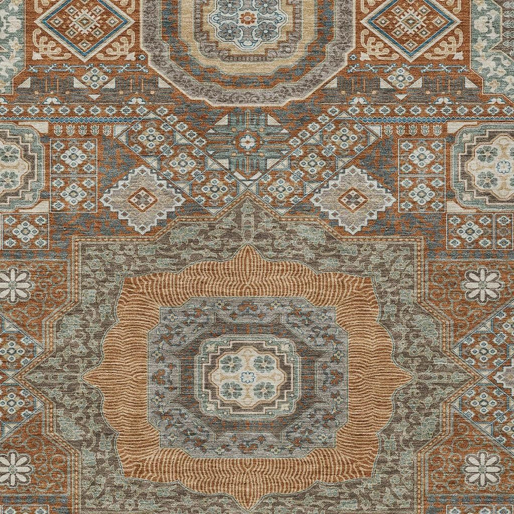 Oriental Washable Polyester Area Rug Uv Resistant Indoor Outdoor Patio Copper Tones