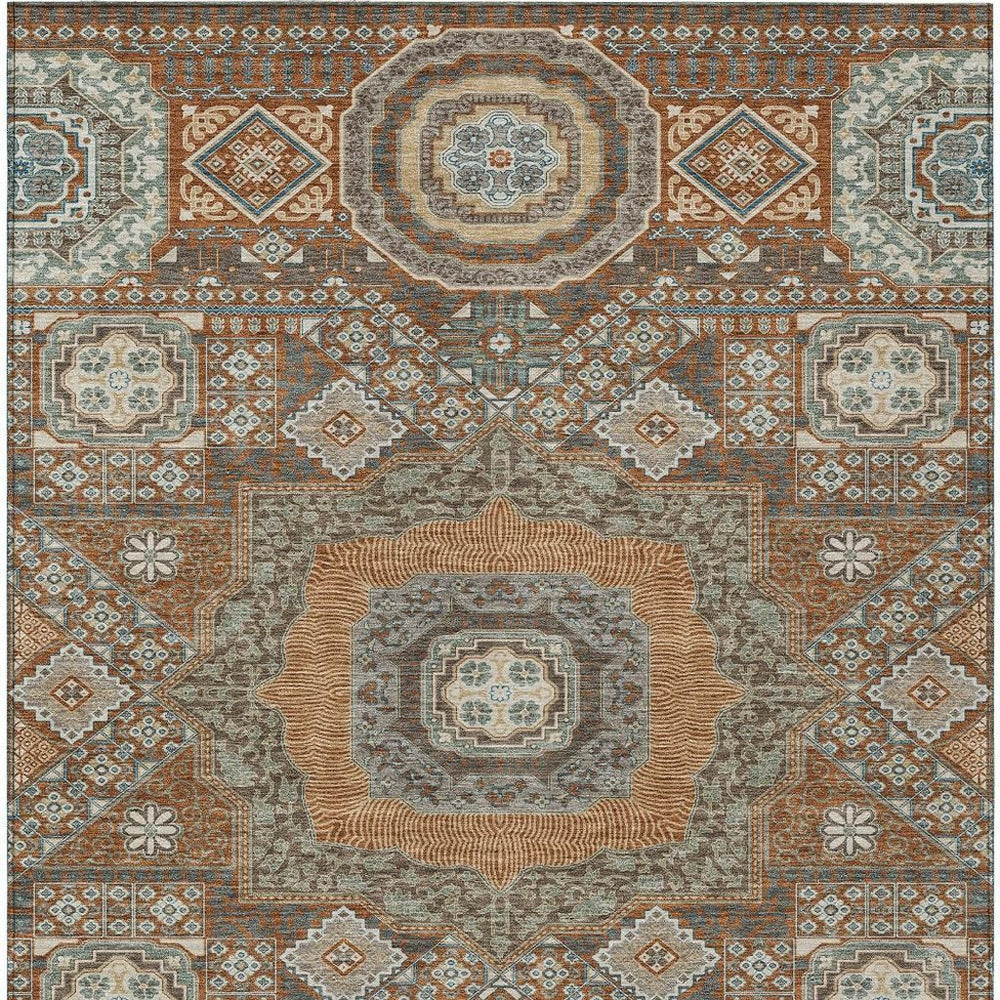 Oriental Washable Polyester Area Rug Uv Resistant Indoor Outdoor Patio Copper Tones