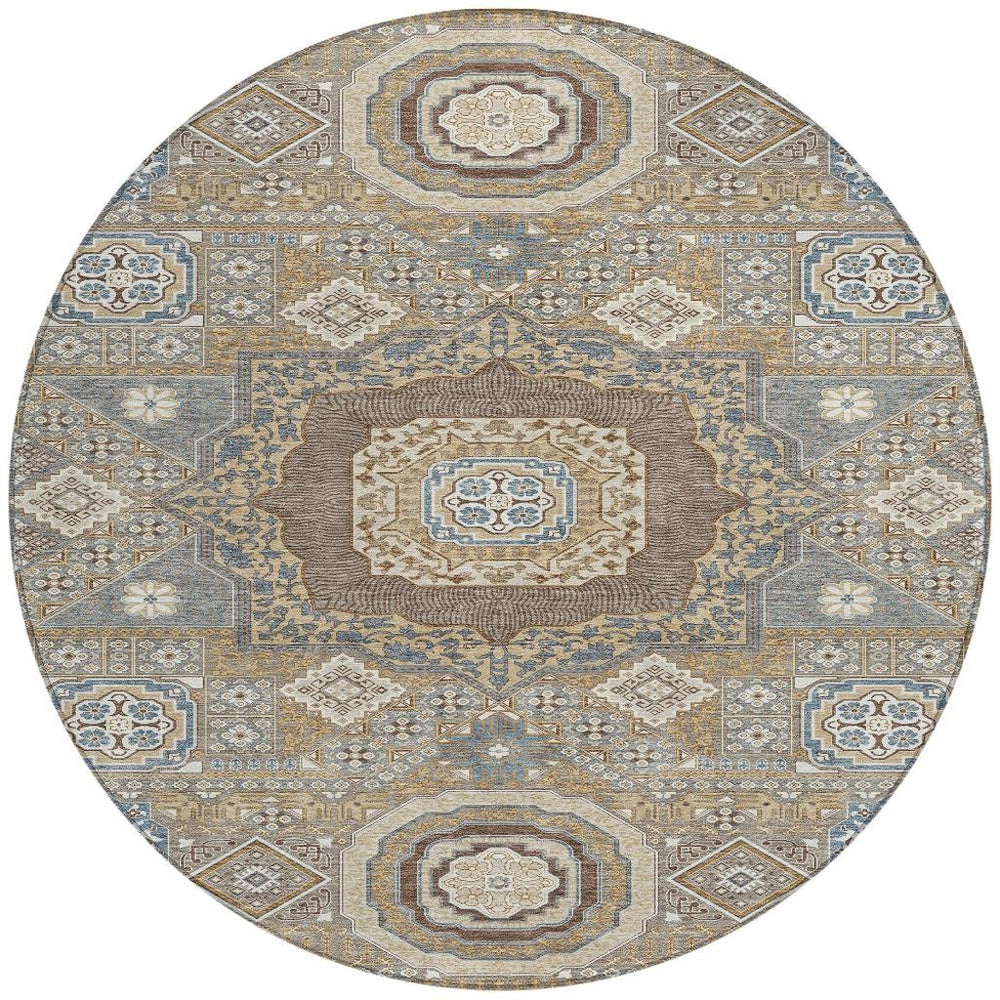 8 Foot Round Oriental Polyester Area Rug Machine Washable for Indoor Outdoor Use