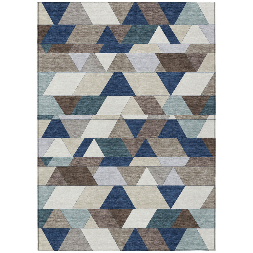 9x12 Geometric Polyester Area Rug Washable Navy Teal Indoor Outdoor Patio