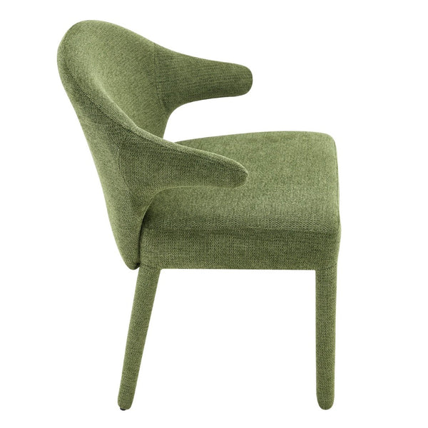 English Elm Modern Chenille Linen Accent Chair Sculptural Hollow Back Swivel Seat for Dining Vanity Green W3493P456222