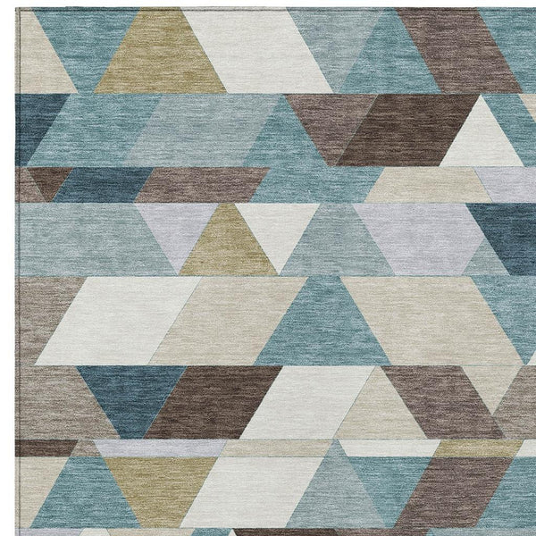 Geometric Polyester Area Rug Washable Teal Aqua for Indoor Outdoor Patio or Living Room
