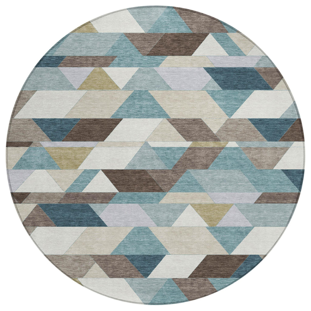 HomeRoots 8 Ft Round Geometric Polyester Area Rug for Indoor Outdoor Patio and High Traffic Spaces 729058