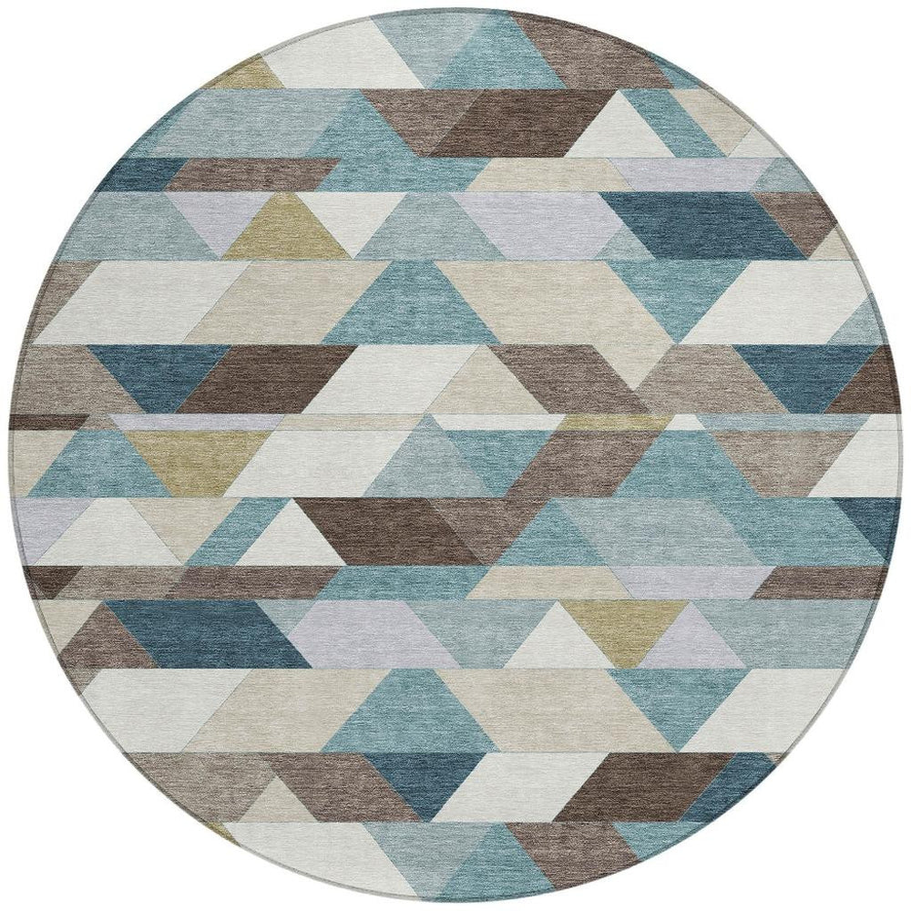 HomeRoots 8 Ft Round Geometric Polyester Area Rug for Indoor Outdoor Patio and High Traffic Spaces 729058