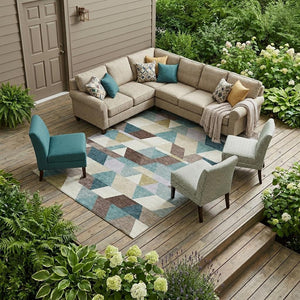 Geometric Polyester Area Rug Washable Teal Aqua for Indoor Outdoor Patio or Living Room