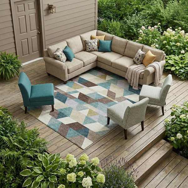 Geometric Polyester Area Rug Washable Teal Aqua for Indoor Outdoor Patio or Living Room