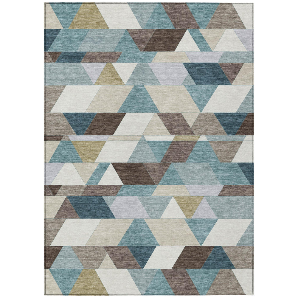 HomeRoots Geometric Polyester Area Rug Washable Teal Aqua for Indoor Outdoor Patio or Living Room 8' x 10' 729059