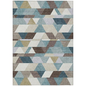 HomeRoots Geometric Polyester Area Rug Washable Teal Aqua for Indoor Outdoor Patio or Living Room 8' x 10' 729059