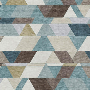 Geometric Polyester Area Rug Washable Teal Aqua for Indoor Outdoor Patio or Living Room