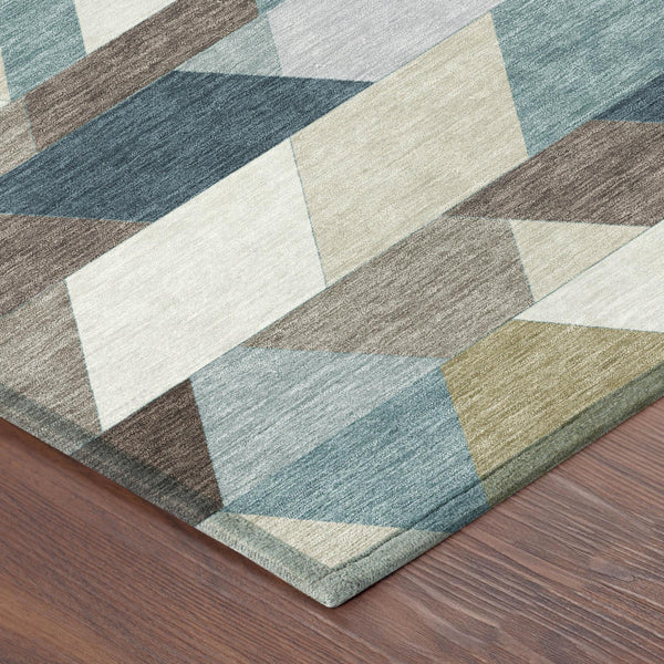 Geometric Polyester Area Rug Washable Teal Aqua for Indoor Outdoor Patio or Living Room