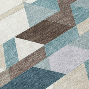 Geometric Polyester Area Rug Washable Teal Aqua for Indoor Outdoor Patio or Living Room