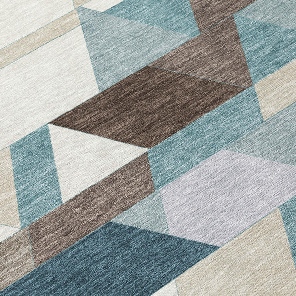 Geometric Polyester Area Rug Washable Teal Aqua for Indoor Outdoor Patio or Living Room