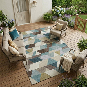 Geometric Polyester Area Rug Washable Teal Aqua for Indoor Outdoor Patio or Living Room