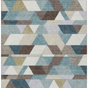Geometric Polyester Area Rug Washable Teal Aqua for Indoor Outdoor Patio or Living Room