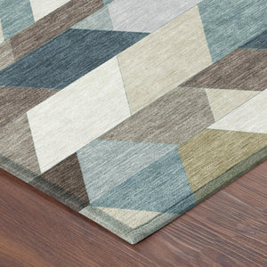 Geometric Polyester Area Rug Washable Teal Aqua for Indoor Outdoor Patio or Living Room