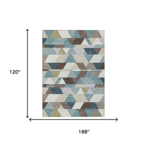 Geometric Polyester Area Rug Washable Teal Aqua for Indoor Outdoor Patio or Living Room