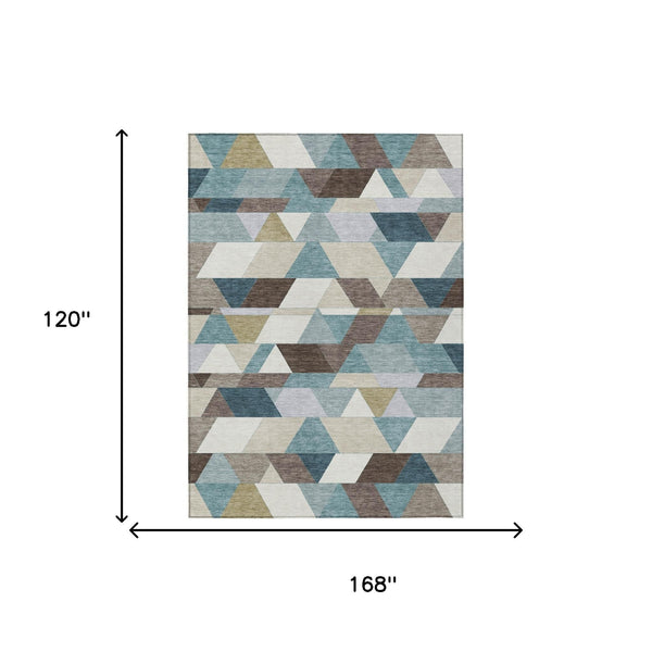 Geometric Polyester Area Rug Washable Teal Aqua for Indoor Outdoor Patio or Living Room