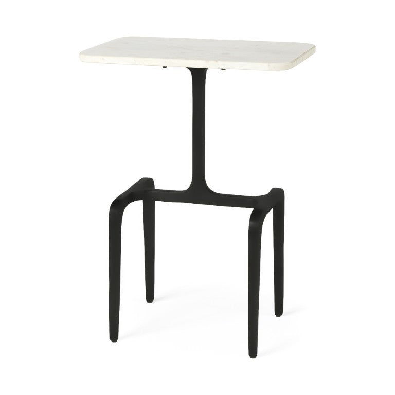 HomeRoots 23 Inch Marble Top Iron Base Round End Table for Modern Living Room Decor 729063