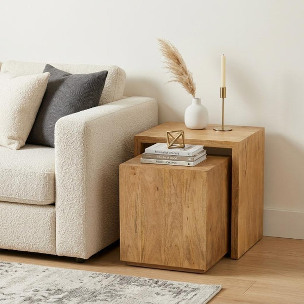 Set of Two Solid Wood Nesting Accent Tables for Living Room Modern Decor