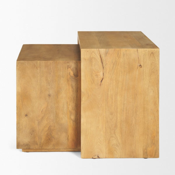 Set of Two Solid Wood Nesting Accent Tables for Living Room Modern Decor