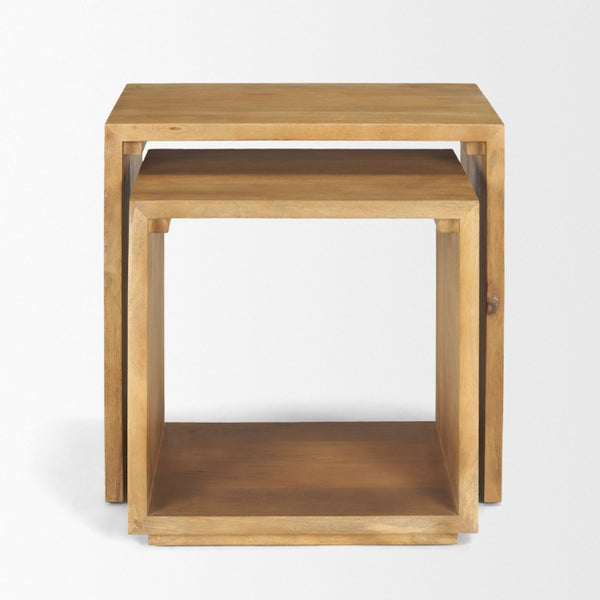 Set of Two Solid Wood Nesting Accent Tables for Living Room Modern Decor