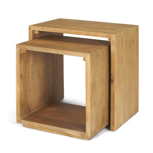Set of Two Solid Wood Nesting Accent Tables for Living Room Modern Decor