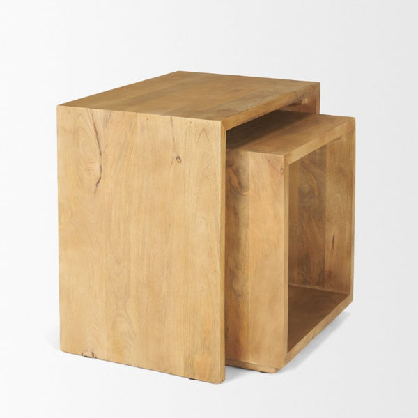 Set of Two Solid Wood Nesting Accent Tables for Living Room Modern Decor