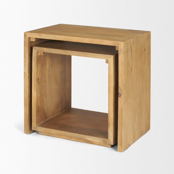 Set of Two Solid Wood Nesting Accent Tables for Living Room Modern Decor