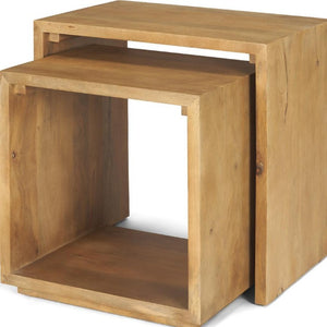 Set of Two Solid Wood Nesting Accent Tables for Living Room Modern Decor