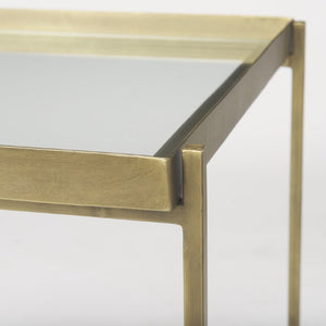 24 Inch Square Tempered Glass Iron End Table with Two Open Shelves for Modern Living Rooms