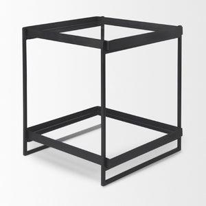 24 Inch Square Tempered Glass Iron End Table with Two Open Shelves for Modern Living Rooms