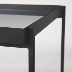 24 Inch Square Tempered Glass Iron End Table with Two Open Shelves for Modern Living Rooms