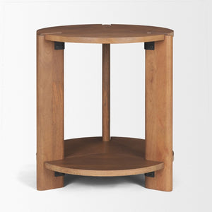 26 Inch Solid Wood Round Side Table with Lower Shelf for Living Room Decor