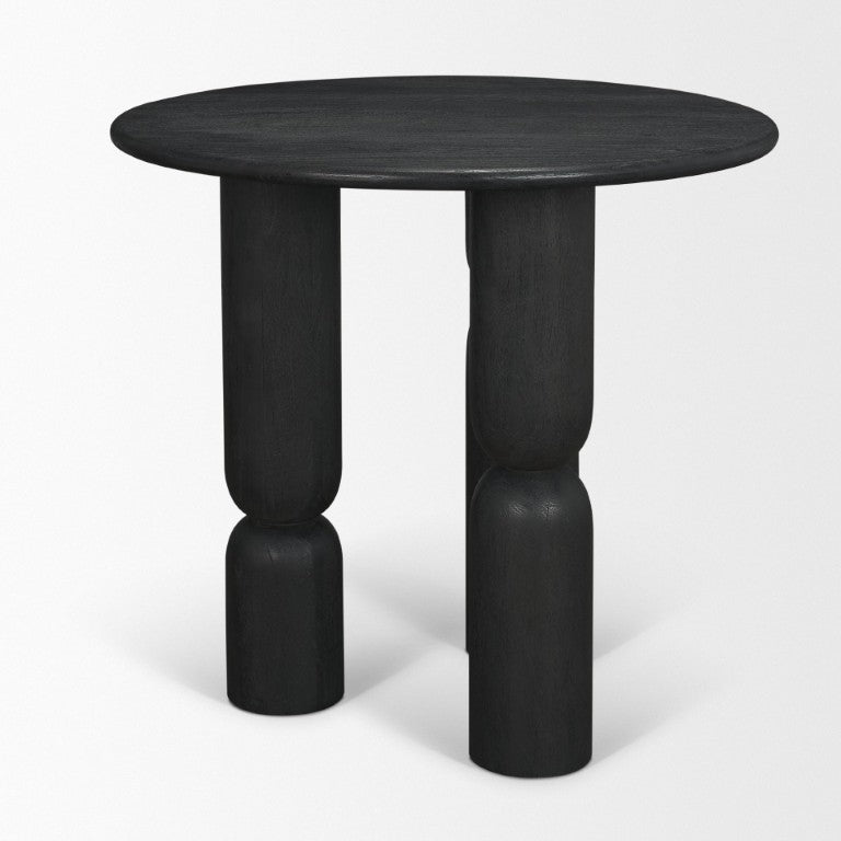 HomeRoots 30 Inch Solid Wood Round End Table in Black for Living Room or Bedroom Accent 729072