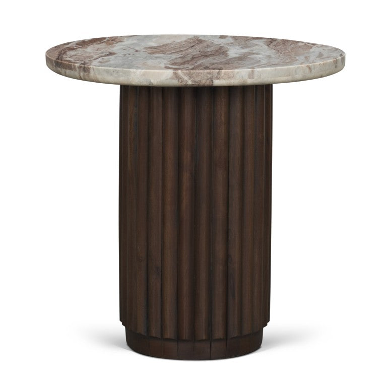 HomeRoots 24 Inch Round Solid Wood Pedestal Accent Table with Marble Top for Living Room 729077