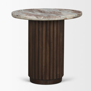 24 Inch Round Solid Wood Pedestal Accent Table with Marble Top for Living Room