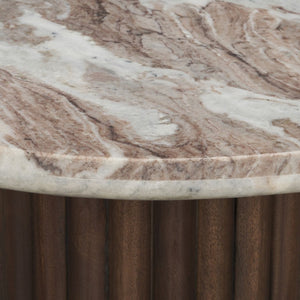 24 Inch Round Solid Wood Pedestal Accent Table with Marble Top for Living Room