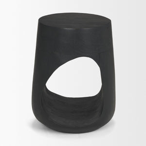 18 Inch Solid Wood Round Accent Table with Abstract Sculptural Base for Modern Living Room