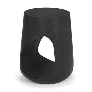 18 Inch Solid Wood Round Accent Table with Abstract Sculptural Base for Modern Living Room