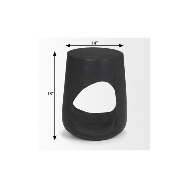 18 Inch Solid Wood Round Accent Table with Abstract Sculptural Base for Modern Living Room