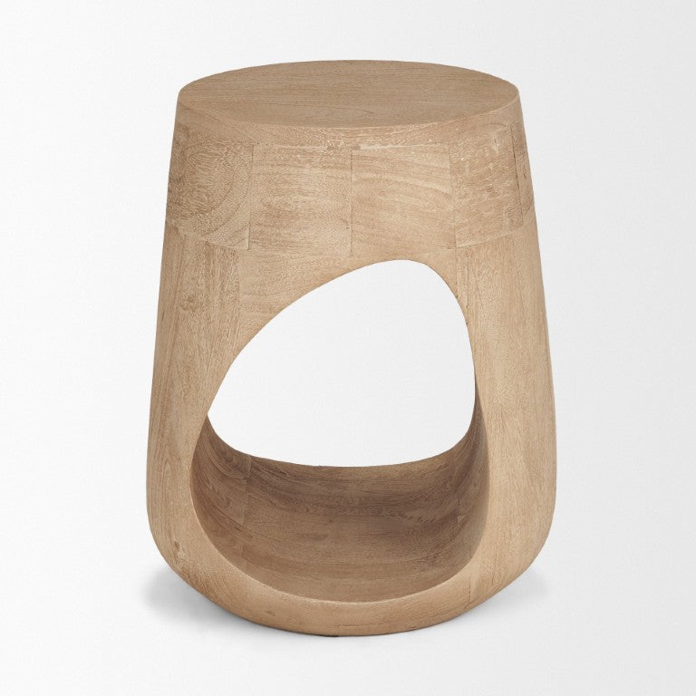 HomeRoots 18 Inch Solid Wood Round Accent Table with Abstract Sculptural Base for Modern Living Room Brown 729079