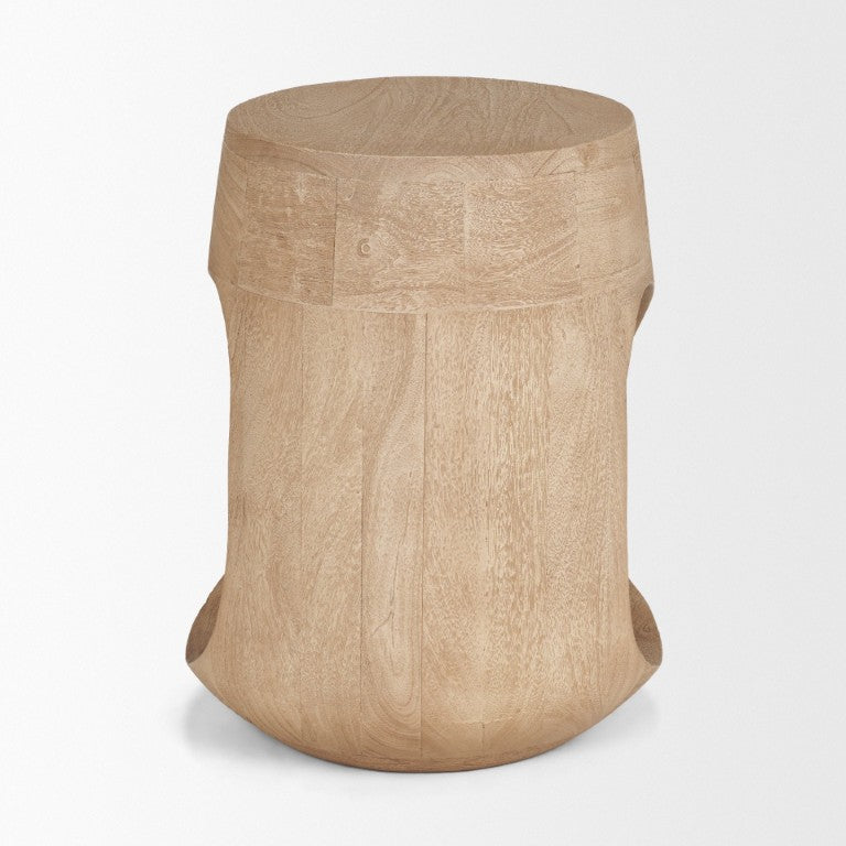 HomeRoots 18 Inch Solid Wood Round Accent Table with Abstract Sculptural Base for Modern Living Room Brown 729079