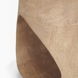 18 Inch Solid Wood Round Accent Table with Abstract Sculptural Base for Modern Living Room