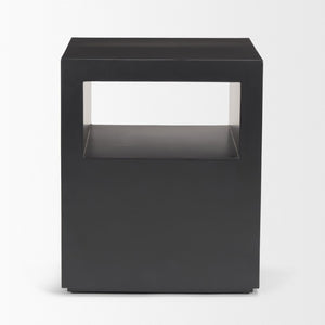 HomeRoots 22 Inch Black Iron Square End Table with Open Storage Shelves for Modern Living Rooms 729081