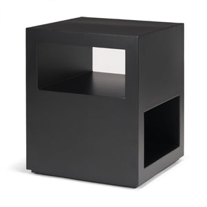 22 Inch Black Iron Square End Table with Open Storage Shelves for Modern Living Rooms