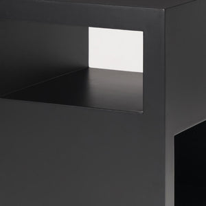 22 Inch Black Iron Square End Table with Open Storage Shelves for Modern Living Rooms
