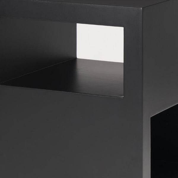 22 Inch Black Iron Square End Table with Open Storage Shelves for Modern Living Rooms