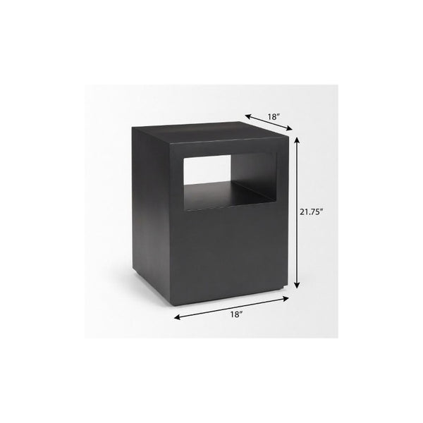 22 Inch Black Iron Square End Table with Open Storage Shelves for Modern Living Rooms